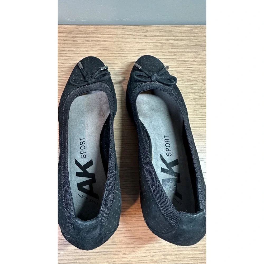 Anne Klein Sport AKCaria Black Wedge Flats Bow Comfort Shoes 7M